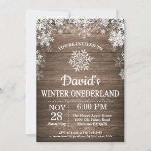 Invitation Winter Onederland Flocon de neige Rustique 1er ann