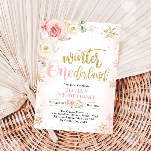 Invitation Winter ONEderland Floral Fille 1er Anniversaire