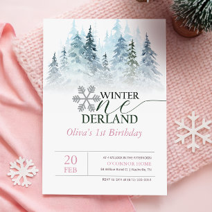Invitation Winter ONEderland Forêt enneigée 1er Anniversaire