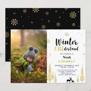Invitation Winter Onederland, Garçon 1ère photo Anniversaire