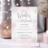 Winter Onederland Girl Anniversaire rose Invitatio