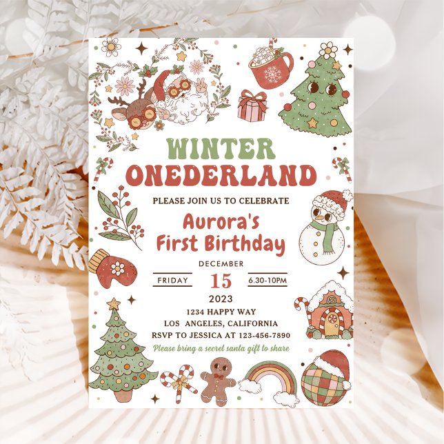 Invitation Winter Onederland mignonne Super Père Noël fête d' (Créateur téléchargé)