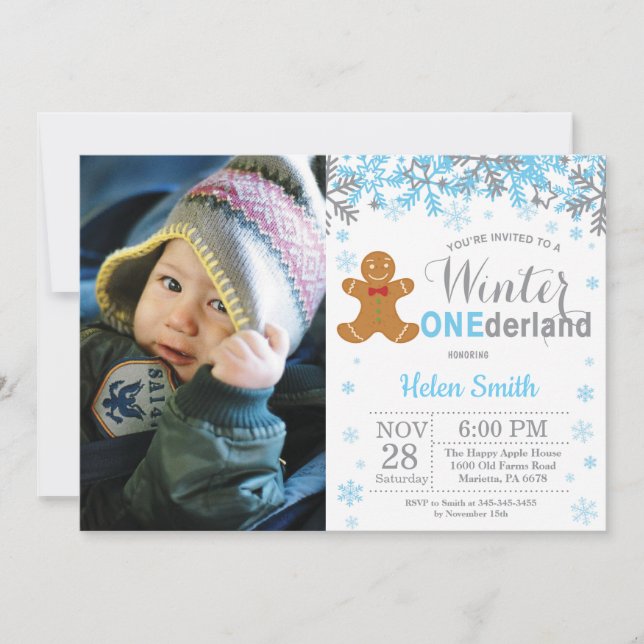 Invitation Winter Onederland Noël Garçon 1er anniversaire Pho (Devant)
