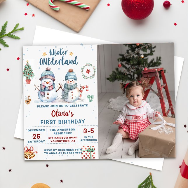 Invitation Winter Onederland Noël Snowman Anniversaire Photo (Créateur téléchargé)