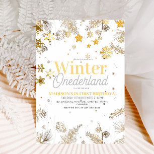 Invitation Winter Onederland Or et argent Anniversaire 1er
