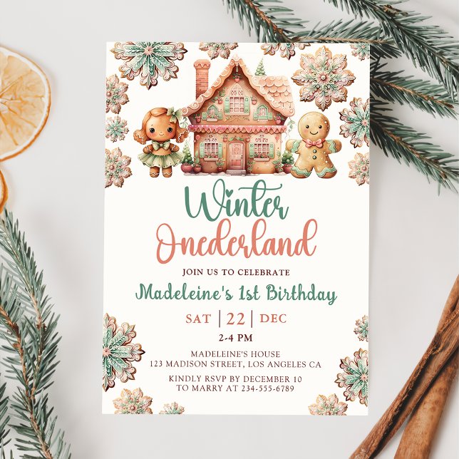 Invitation Winter Onederland Pain d'épices Noël Anniversaire (Créateur téléchargé)