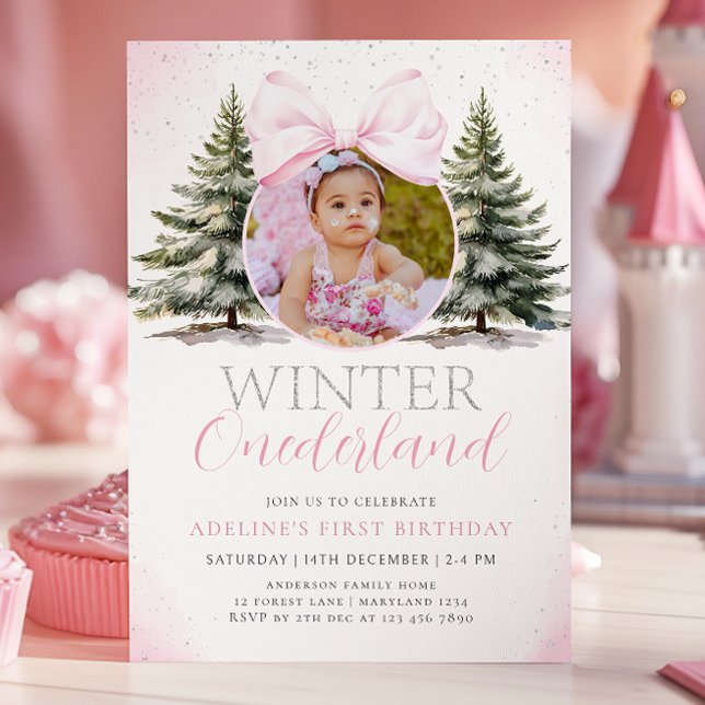 Invitation Winter Onederland Photo Girl Premier anniversaire (Créateur téléchargé)
