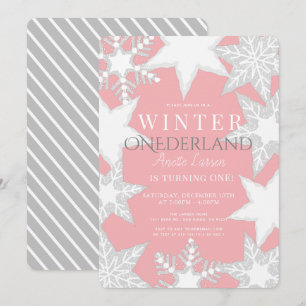 Invitation Winter Onederland Pink & Silver 1er anniversaire