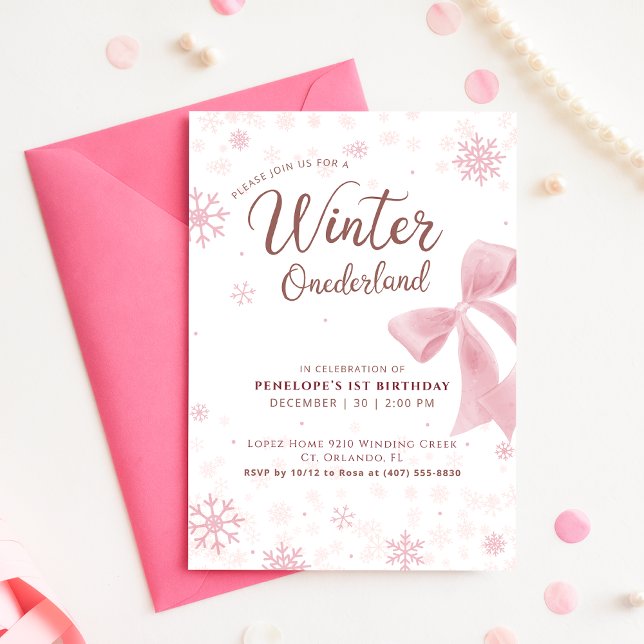 Invitation Winter Onederland Pink Snowflake First Birthday (Créateur téléchargé)