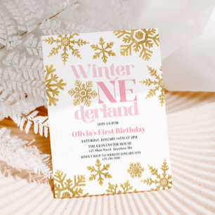 Invitation Winter Onederland Rose Gold Flocon 1er Anniversair
