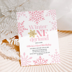 Invitation Winter Onederland Rose Gold Flocon 1er Anniversair