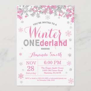 Invitation Winter Onederland Rose Silver Girl 1er anniversair