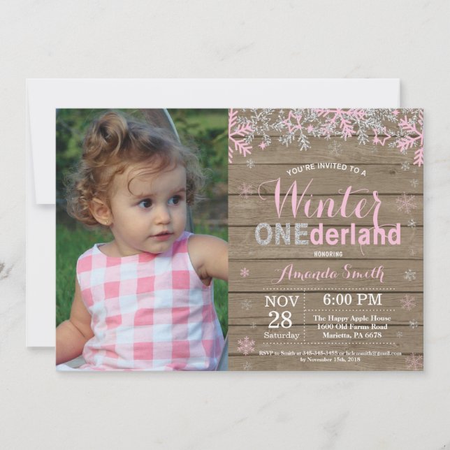 Invitation Winter Onederland Rose Silver Girl 1er anniversair (Devant)