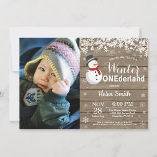 Invitation Winter Onederland Russe Snowman 1er anniversaire