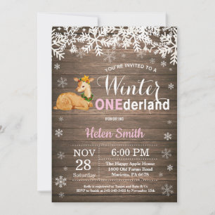 Invitation Winter Onederland Rustic Deer Girl 1er anniversair