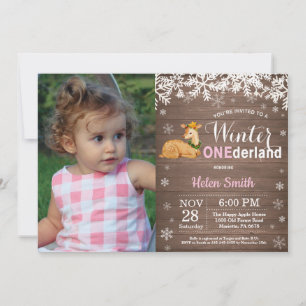 Invitation Winter Onederland Rustic Deer Girl 1er anniversair