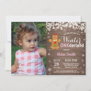 Invitation Winter Onederland Rustic Girl 1er anniversaire