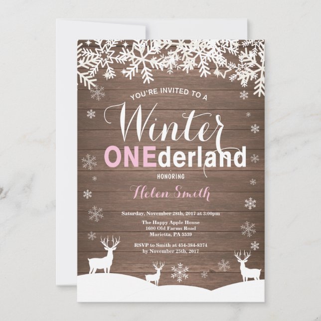 Invitation Winter Onederland Rustic Wood Girl 1er anniversair (Devant)