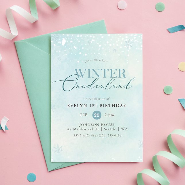 Invitation Winter Onederland Silver Glitter Baby 1st Birthday (Créateur téléchargé)