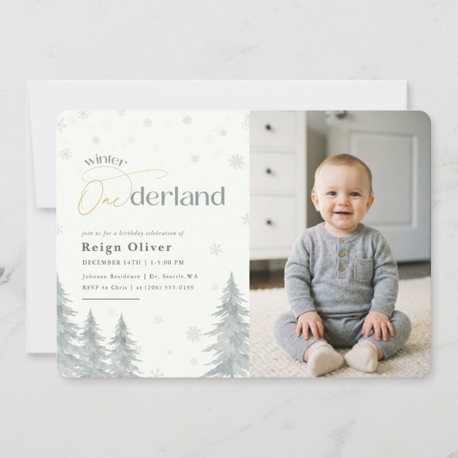 Invitation Winter Onederland Silver Snowflake 1st Birthday (Devant)