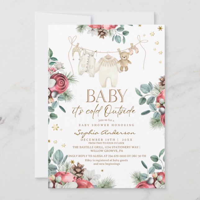 Invitation Winter Pastel Florals Outside Baby Shower  (Devant)