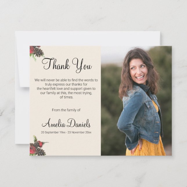 Invitation Winter Pine Cone and Berry Funeral Thank You Cards (Devant)