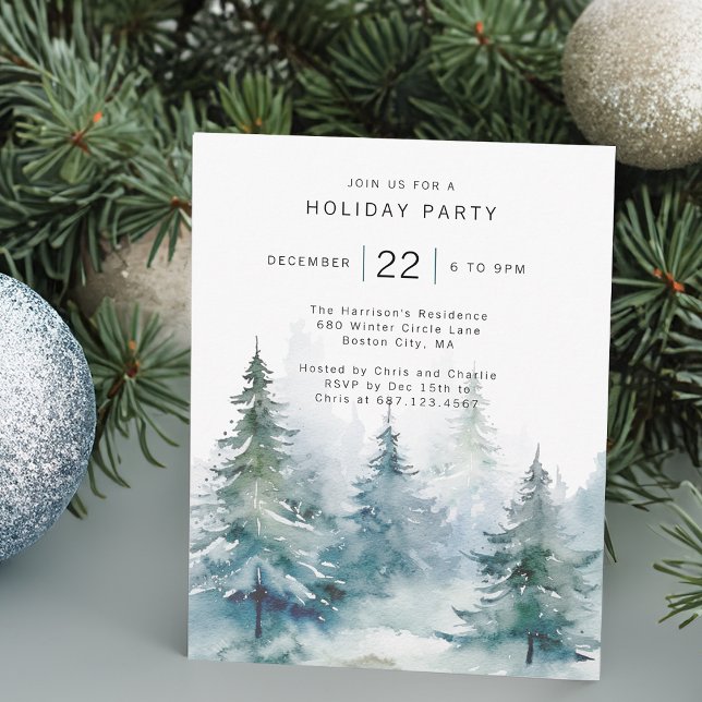 Invitation Winter Pine Tree Holiday Party (Winter Pine Tree Holiday Party Invitation)