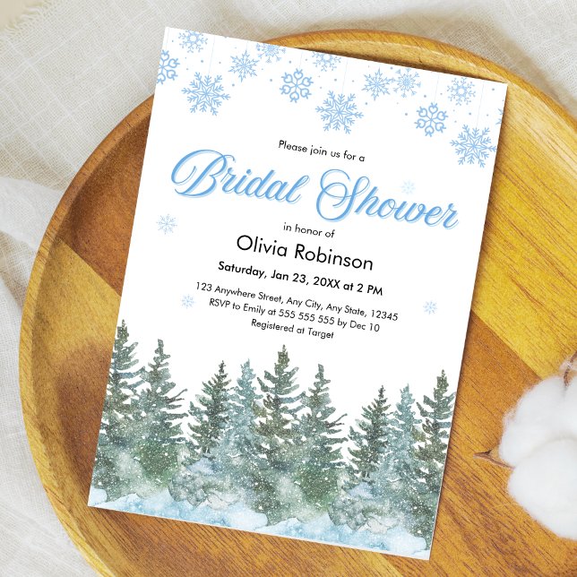 Invitation Winter Pine Trees Snowflakes Bridal Shower (Winter Pine Trees Snow in Love Snowflakes Bridal Shower Invitation )
