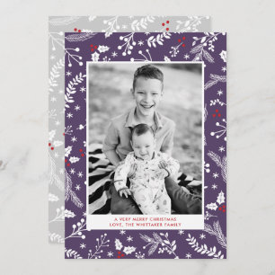 Invitation Winter Purple Berries Christmas Holiday Flat Card