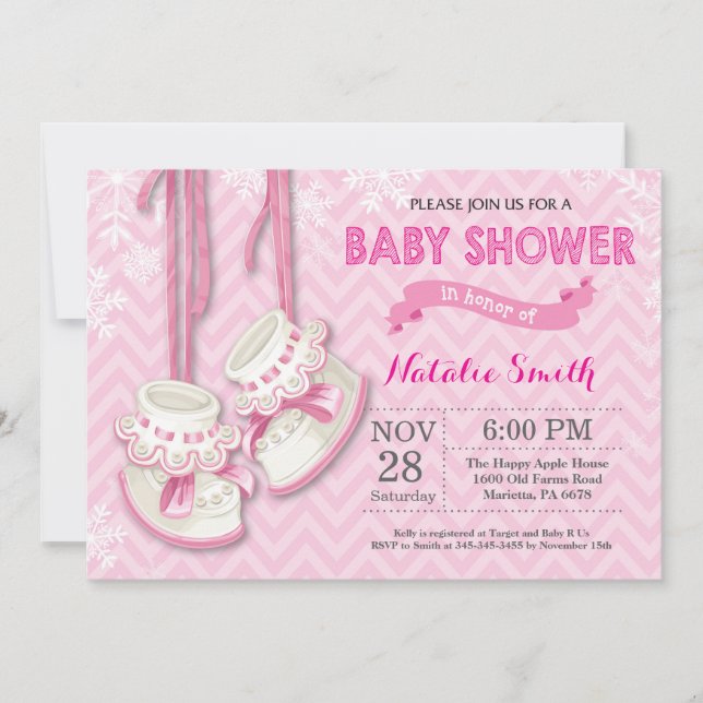 Invitation Winter Rose Chaussures fille Baby shower Invitatio (Devant)