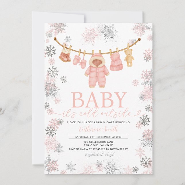 Invitation Winter Rose Girl It’s Cold Outdoor Baby shower (Devant)