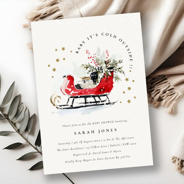 Invitation Winter Sleigh Its Cold Outside Neutral Baby Shower (Créateur téléchargé)