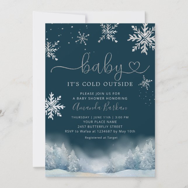 Invitation Winter Snow Baby It's Cold Outside Baby Shower (Devant)
