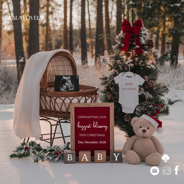 Invitation Winter Snow Christmas pregnancy announcement  (Créateur téléchargé)