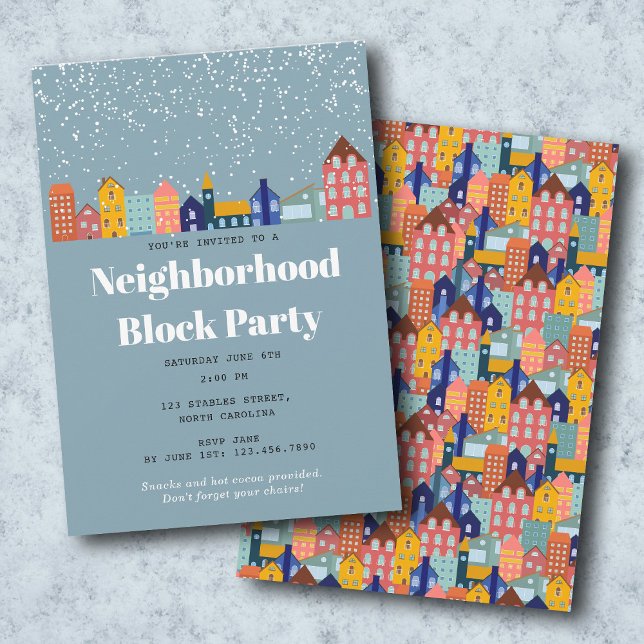 Invitation Winter Snow Neighborhood Block Party (Winter Snow Neighborhood Block Party Invitation)