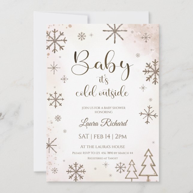 Invitation Winter  snowflake baby shower  (Devant)