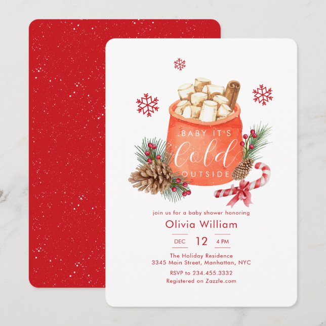 Invitation Winter Snowflake Festive Coffee Smore Baby Shower  (Devant / Derrière)