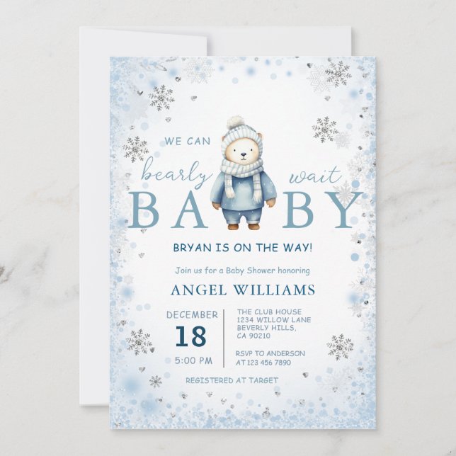 Invitation  Winter Snowflake We Can Bearly Wait Baby Shower (Devant)