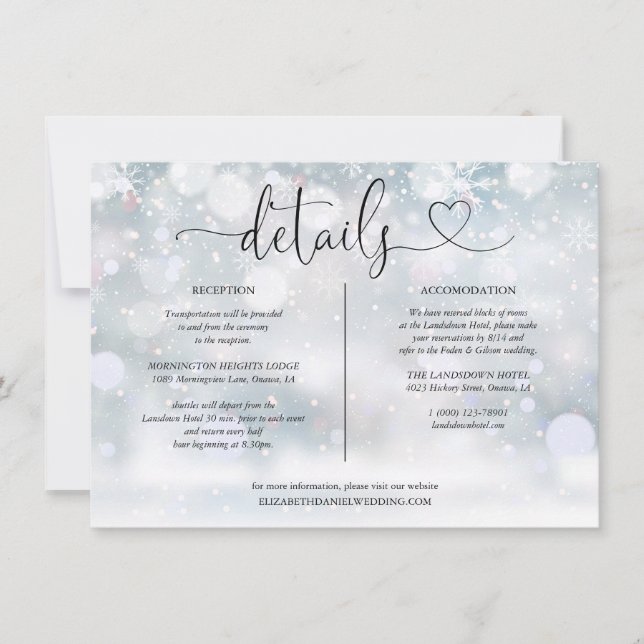 Invitation Winter Snowflakes Heart Script Details Information (Devant)