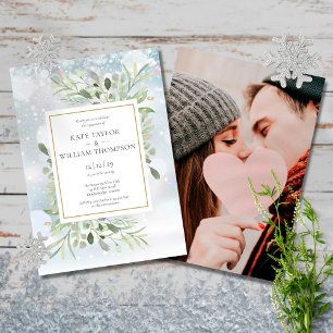 Invitation Winter Snowflakes Verdure Fiançailles photo