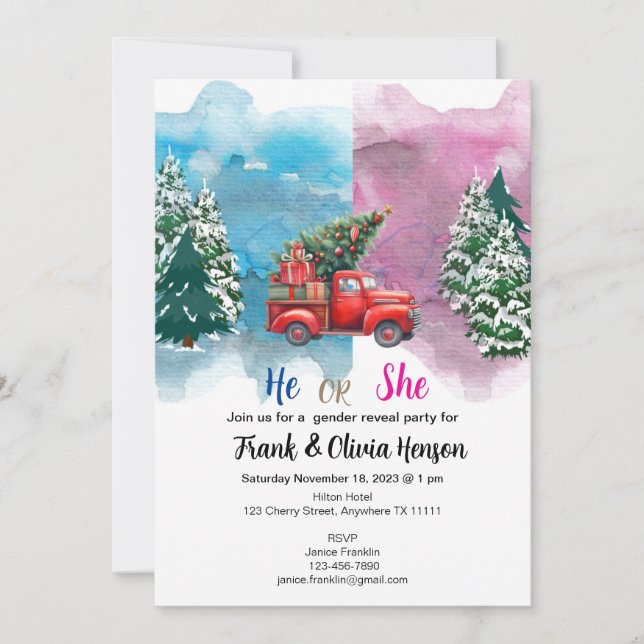 Invitation Winter Truck Forest Wonderland Genre Revela (Devant)