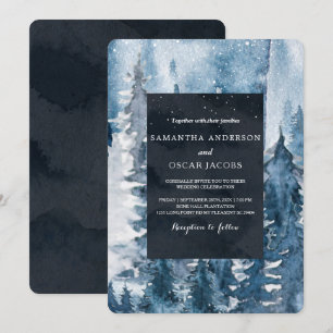 Invitation Winter Watercolor Forêt & Marine Blue & White Invi