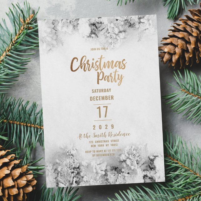 Invitation Winter white gold gray snow leaves Christmas Party (Winter white gold gray snow leaves Christmas Party)