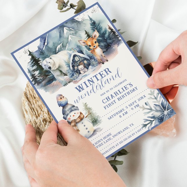 Invitation Winter Wonderland Anniversaire de enfant d'aquarel (Créateur téléchargé)