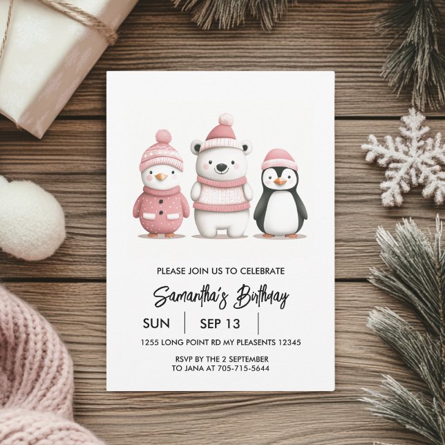 Invitation Winter Wonderland Anniversaire | Rose clair (Créateur téléchargé)