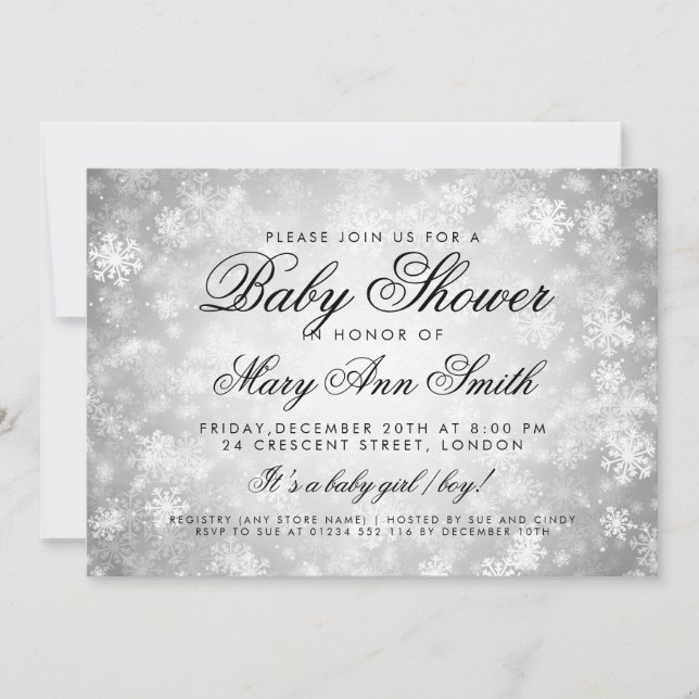 Invitation Winter Wonderland Baby shower Argent (Devant)
