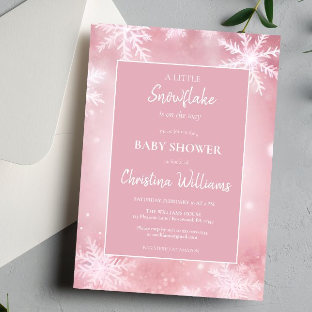 Invitation Winter Wonderland Baby shower rose (Créateur téléchargé)