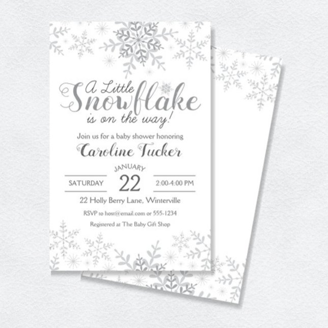 Invitation Winter Wonderland Baby shower Silver Snowflakes (Créateur téléchargé)
