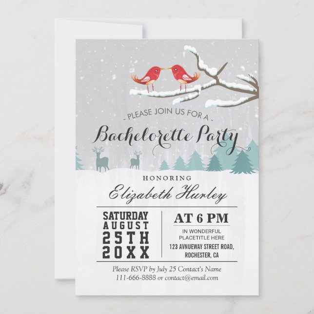 Invitation Winter Wonderland Bird Reindeer Bachelorette Party (Devant)