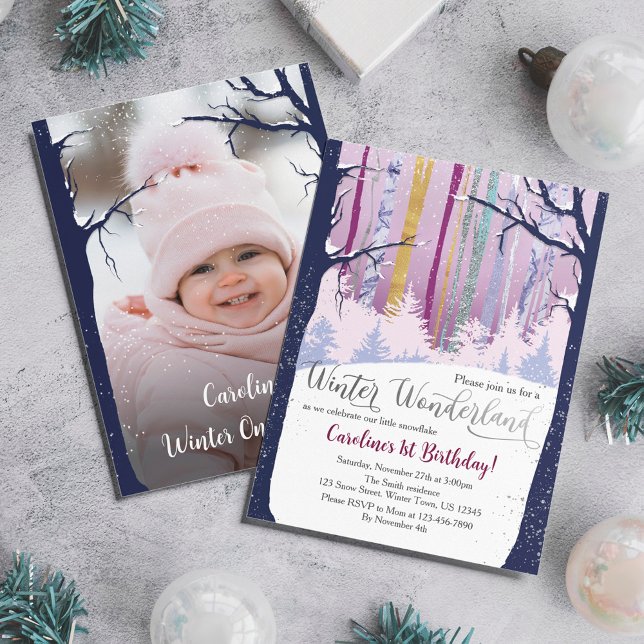Invitation Winter Wonderland Blue Purple Silver Photo (Créateur téléchargé)